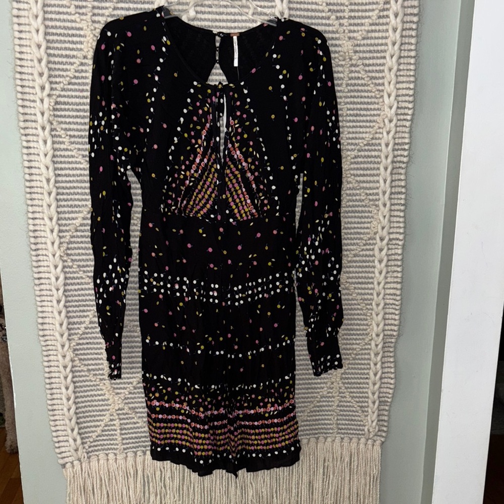 Free People Black Dress with open back and colorful dot print